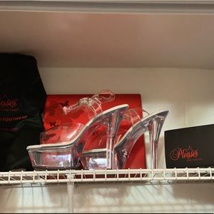PLEASER Women’s Clear Stripper Heels with Strap.